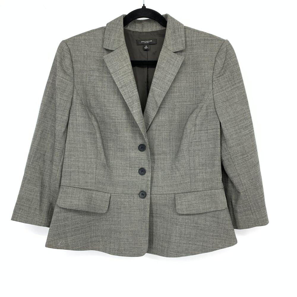 Ann Taylor Three Button 3/4 Sleeve Blazer Jacket Womens Sz 14 Back Peplum Hem